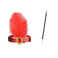 1920s Vintage Elegant Feather Headband Collection: Black/White/Red Multi-Color Rhinestone Styles, Suitable For Party, Ball And Retro-Themed Outfits Atmosphere Accessory - Multicolor - View 12