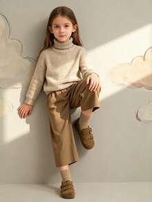 1 Pair Kids Girls Double Metal Buckle Decor Suede Leather Non-Slip Round Toe Flat Shoes, Retro Casual Boston Moccasins For Spring Autumn Daily School Wear - Camel - View 10