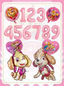 Paw Patrol Skye Themed Pink Aluminum Foil Balloons Set – 1-9 Number Balloons, Heart & Paw Print Balloons, 2 Styles Of Skye Character Balloons – Reusable Mylar Balloons For Birthday Party, Event Decorations, Photo Booth Props – High-Gloss, Party Supplies Ideal For Theme Celebrations & Shop Displays - Skye Balloon - View 1