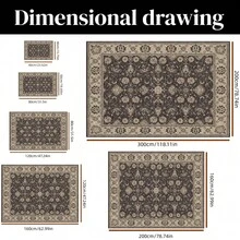1 pieza Alfombra con estilo persa vintage de tonos negro oscuro y marrón beige con emblema central con patrón floral y de voluta. Tela de terciopelo con un peso aproximado de 850g y un grosor de aproximadamente 0,6 cm. Alfombra duradera, antideslizante y fácil de limpiar. Disponible en varios tamaños. Adecuada para cocina/sala de estar/comedor/dormitorio/balcón/baño/estudio. Excelente opción de decoración del hogar. - A - Ver 3