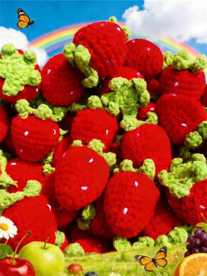 3/5/10/20/30pcs Handmade Crochet Red Strawberry Ornaments | Red And Green Knitted Wool Pendants, Suitable For Keychains, Phone Accessories And DIY Crafts - Perfect Birthday Gift Decor, Bag Charms, Playful Design, Fabric Texture, Crochet Accessories, Great For Thanksgiving