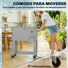 Outsunny Carrito Nevera de 76L con Ruedas, Carro de Bebidas con Estante, Abrebotellas, Recogetapas, Drenaje y 2 Asas, Mesa Nevera Jardín Exterior para Patio, Fiesta, BBQ, 92x39x81 cm, Plateado - Plateado - Ver 8