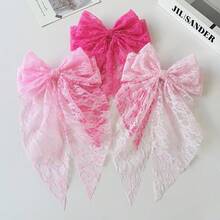 3/4pcs Set Elegant Lace Bow Snap Clips, Sweet Elegant Ethereal Ribbon Ponytail Clips, Fashionable Hair Accessories - Multicolor - View 5