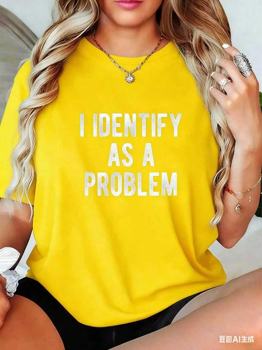 % Cotton I Identify As A Problem Funny Humor Joke Sarcastic Quote-Shirt Comfortable Cotton Short Sleeve-Shirt For Men And Women - Màu vàng - Xem 1