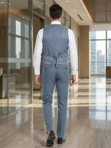 Men's Two-Piece Light Blue Suit Set, Including Vest And Trousers, Professional Business Attire, Slim-Fit Formal Wear, Suitable For Occasions Such As Weddings. - Dusty Blue - View 4