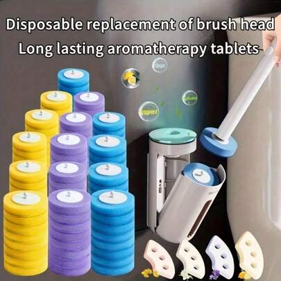 48pcs High-Efficiency Cleaning Sponges, Designed For Disposable Toilet Brush And Brush Heads. Available In Yellow, Blue And Purple, Suitable For Deep Cleaning And Daily Bathroom Maintenance. This Set Includes Toilet Cleaner Refill, Disposable Toilet Brush Heads, And Cleaning Sponges For Bathtub, Floor, Drain, And Toilet.
