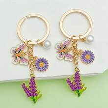 1/5/10/15pcs Set Mini Daisy, Butterfly, Heart & Pearl Keychain Pendant, Mother's Day Bag Charm Party Jewelry Gift - Purple Daisy Pearl Butterfly Pendant (1 Piece) - View 3