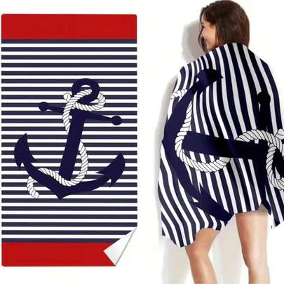 1 chiếc khăn tắm biển cỡ lớn in hình mỏ neo, nhanh khô, làm từ sợi microfiber - Họa tiết sọc ngoại cỡ, kích thước 59"X29.5" - Nhẹ, thấm hút tốt, thích hợp làm quà tặng Ngày của Mẹ, Ngày của Cha.
