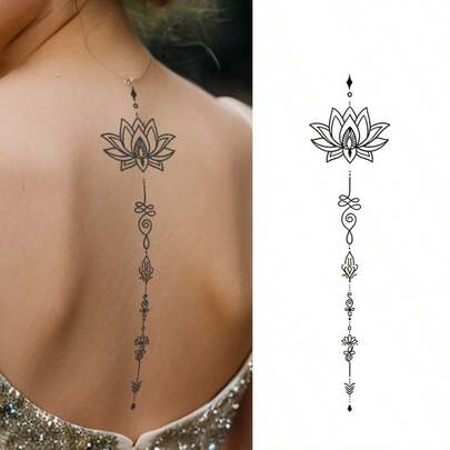 Lotus Flower Temporary Tattoo Stickers: Waterproof And Durable, Suitable For Chest, Back And Front Torso - Body Makeup - Shape: Rectangular