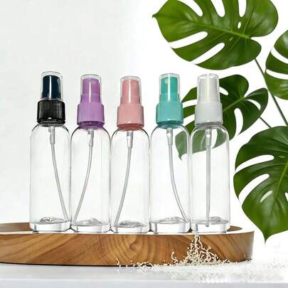 5pcs/Set 50ml 5-Color Refillable Travel Spray Bottles With Transparent Zipper Pouch