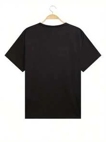 Women's Fashion Letter Print Round Neck Short Sleeve Casual T-Shirt Comfortable Cotton T-Shirt - 黑色 - 查看 4