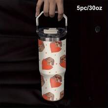 1pc/5pcs 30oz Stainless Steel Mug With Dachshund Heart Shape Design, Suitable For International Pet Day, Valentine's Day, Mother's Day, Theme Parties, Birthdays And Other Holidays. Keeps Drinks Hot Or Cold, Minimalist And Fashionable. - Multicolor - View 2