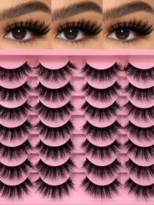 14 Pairs False Eyelashes 6D Fluffy Wispy Faux Mink Lashes Volume Reusable Handmade Cat Eye Strip Lashes Natural Look Suitable For Daily And Party Makeup - Black - View 2