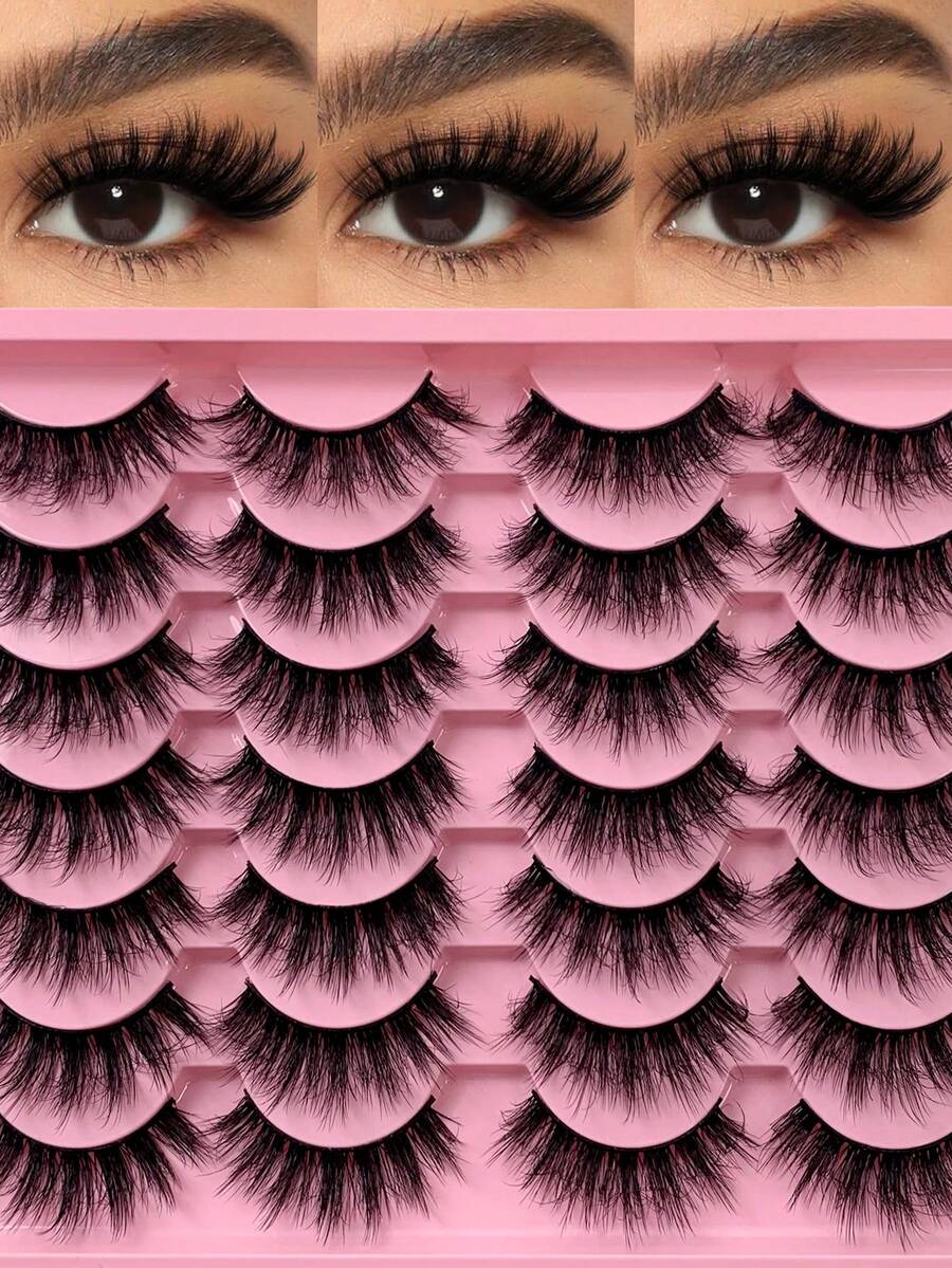 14 Pairs False Eyelashes 6D Fluffy Wispy Faux Mink Lashes Volume Reusable Handmade Cat Eye Strip Lashes Natural Look Suitable For Daily And Party Makeup