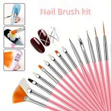 Nail Art Tools Set – 15 Nail Art Brushes + 5 Dotting Pens With Nail Stand Holder – Professional Nail Design Kit For DIY Manicure & Salon Use - Pink - View 2