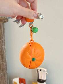 不对称造型硅胶创意3D橙色吊坠，适用于第四代保护壳，苹果耳机保护壳，适用于 Pro 2，无线蓝牙耳机保护套，适用于第一/二代，硅胶软壳，适用于第三代防摔耳机保护套（不含耳机），春季礼物，生日派对 - 橘色 - 查看 6