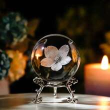60mm/80mm Black Obsidian Crystal Ball With Silver Base, Feng Shui Divination Ball, Home Decor Photography Prop, Christmas & Halloween Decoration Gift - A - View 3