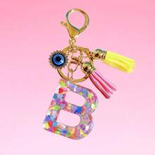 1pc Bohemian Evil Eye Resin A-Z Letter Keychain, Cute Heart Sequin Epoxy Letter Keyring Decoration Accessory, Unisex Fashion Minimalist Accessory For Wallet, Backpack, Car, Suitable For Daily Travel, Holiday Gift For Friends - Color - View 19