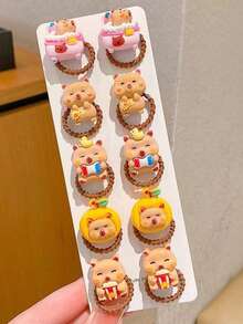 10pcs Capybara & Groundhog Shaped Hair Ties, Elastic Hair Bands For Braiding, Gentle On Hair - Multicolor - View 7