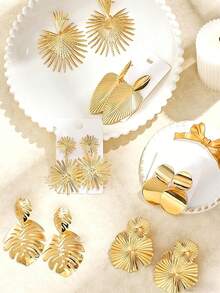 Xiacheng 1/6 Pairs Gold Statement Earrings For Women - Large Gold Geometric Ear Clips Woven Twisted Leaf Earring Jewelry Gift - Gold - View 1