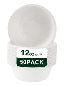 5pcs/25pcs/50pcs/100pcs 11.83oz Thick White Round Paper Bowls, Lightweight Uncoated Paper Bowls, Suitable For Desserts, BBQ, Picnics, Weddings, Graduation Parties - White - View 2