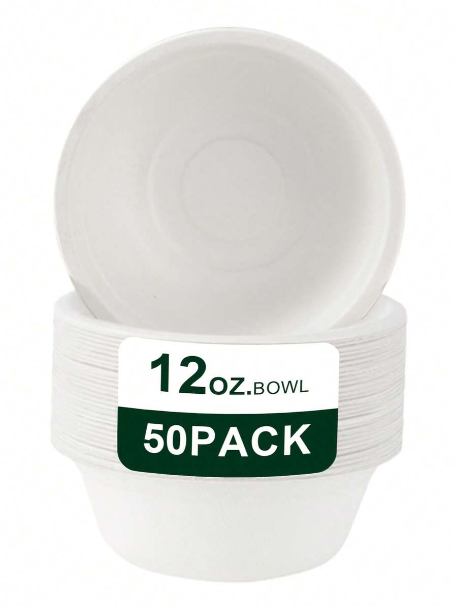 5pcs/25pcs/50pcs/100pcs 11.83oz Thick White Round Paper Bowls, Lightweight Uncoated Paper Bowls, Suitable For Desserts, BBQ, Picnics, Weddings, Graduation Parties