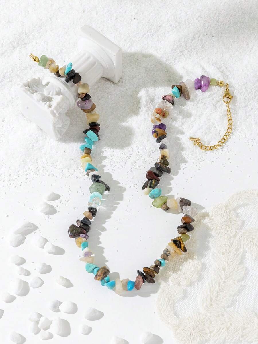 1 pieza Collar de piedra hecho a mano con forma asimétrica (el color y la cantidad de la piedra pueden variar) - color - Ver 1