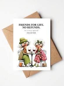 1pc Funny Best Friend Birthday Card With Envelope – "Friends For Life No Refunds" Humorous Greeting Card For Friend - Multicolor - View 7