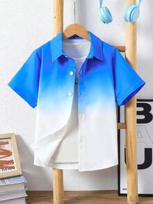 男童休闲渐变色校服运动Polo衫，儿童百搭舒适度假上衣 - 藍色 - 查看 9