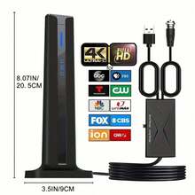 420英里范围室内电视天线：紧凑便携设计，兼容4K超高清，配备优质功率放大器+信号增强器，适用于16英尺同轴电缆，可用于智能电视/老式电视。 - 黑色 - 查看 2