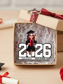 Llavero conmemorativo de graduación personalizado de acrílico, llavero con retrato de graduado personalizado 2026 con nombre, nombre de la escuela, patrón de graduado de dibujos animados, recuerdo de acrílico transparente, recuerdo de ceremonia de graduación, regalo de graduación, regalo para graduado, regalo para ella, regalo para él - Multicolor - Ver 9