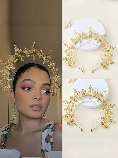 1Pc Classic Pearl Hair Crown Headpiece For Queen's Walk Show, Center Forehead Decor For Travel Photoshoot, Virgin Mary Crown Style Accessories, Ladies Virgin Mary Crown, Party/Festival Performance Crown, Wedding Hair Accessories For Ladies, Ladies Accessories, Ladies Hairpiece Crown, Virgin Mary Crown. Suitable For Birthdays, Valentine's Day, Mother's Day As A Gift For Friends, Or As A Gift For Mothers. Hairband Hair Hoop