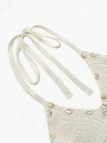 2026春夏新款女士时尚修身镂空露背性感针织罩衫 - 白色 - 查看 7