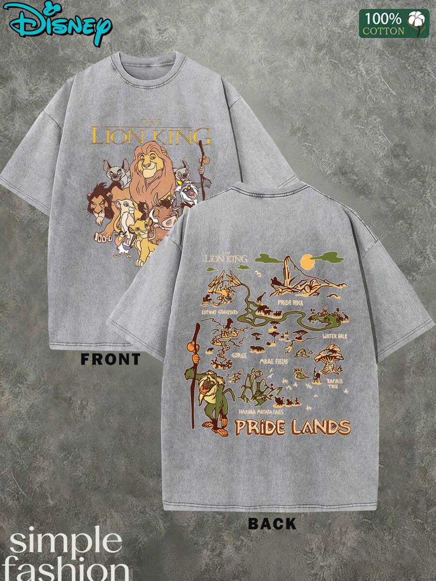 Men's T-Shirt "Land Of Pride" Map Reverbial Graphic Sweatshirt, Vintage Washed Casual Short Sleeve Top A Disneyland Must-Have. - Grey - View 1