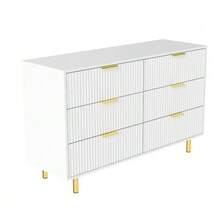 Chest Of Drawers With 6 Drawers, Sideboard With Modern Design, Storage Cabinet, White And Gold - H72/W120/D40 Cm - White - View 7