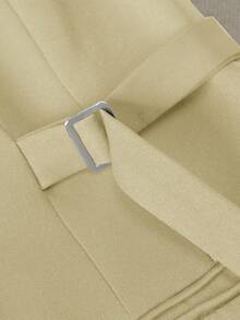 棕色系带双排扣女士西装外套，中长款修身通勤夹克，挺括垂坠面料，优雅休闲外套，适合25-45岁女性，春季穿着。 - 淡黃色 - 查看 7