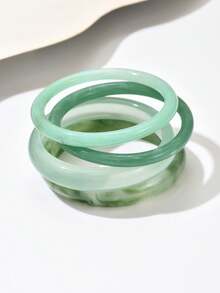 Set de 4 pulseras de resina acrílica de estilo vintage para mujer (color y patrón aleatorios) - verde claro - Ver 42