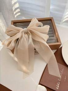 2个装女士发夹 新品上市 超仙气韩版大蝴蝶结珍珠丝带发夹 百搭优雅弹簧夹 - 彩色 - 查看 5