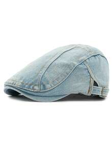 Șapcă Newsboy, Denim uzat (Variațiile de culoare și cusăturile sunt aleatorii din cauza procesului de spălare), Vară, Plajă, Sărbători, Festivaluri, Călătorii - Cowboy cu opt personaje - Vizualizare 13