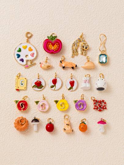 1件可爱花兽造型滴油项链吊坠，图案包括画板、番茄、猫、书、熊、花、狐狸、鸟、心形结、南瓜、蘑菇，蓝色，铜质，18K镀金，防水防褪色，适合DIY项链配件、精美首饰配件、女士首饰配件、包包配件、钥匙扣、耳环配件以及礼品赠送。