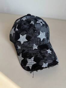 男女通用复古 Y2K 街头风棒球帽，心形和星星印花，适合休闲街头服饰 - 彩色 - 查看 14
