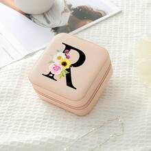 1个花卉字母首饰盒，A-Z字母旅行首饰盒，伴娘，结婚礼物，字母戒指盒，女士礼品盒，PU皮革首饰盒（适用于戒指、吊坠、耳环、项链等） - 女孩和女士礼品盒。 - Floral Alphabet - 查看 26