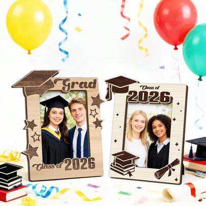 1/2pcs Wooden Graduation Cap Photo Frame, Modern Desktop Display Stand, Suitable For Graduation Photos, Perfect For Graduation Party Decor And Commemorative Gifts