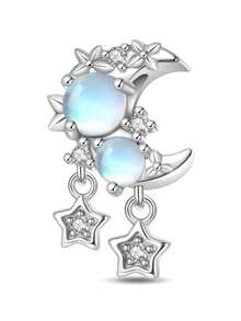 1 Mặt dây chuyền hình thiên thể bằng bạc Sterling 925, hình mặt trăng, sao, bướm, kính thiên văn ma thuật, mặt dây chuyền đính đá Zirconia xanh dương, phù hợp với vòng tay kiểu Châu Âu, quà tặng tự làm trang sức. - Nhiều màu - Xem 15