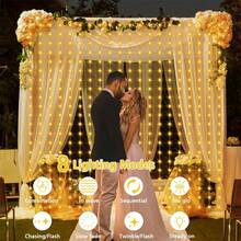 1pc LED Window Curtain Lights - USB Powered, 8 Lighting Modes - Ideal For Wedding, Party, Christmas And Halloween Decoration - USB Curtain Light String - View 5