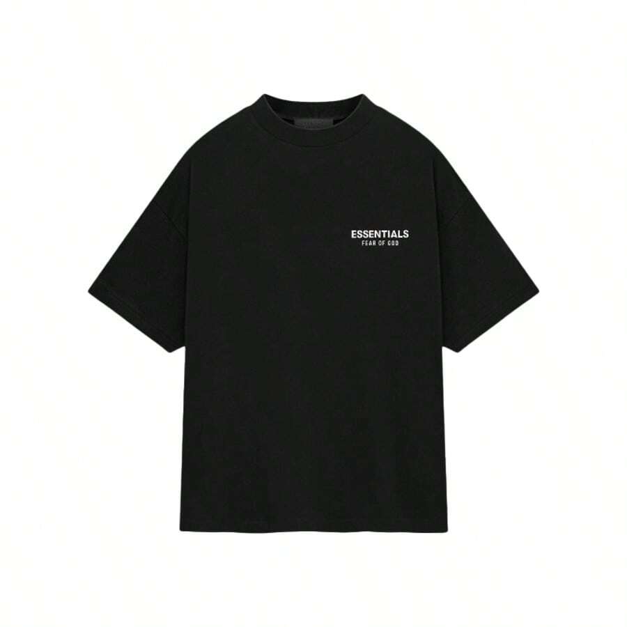 Essentials Fear Of God Back Logo Print Oversized T-Shirt Runs 2 Size Large , Crew Neck Short Sleeve, Unisex Loose Relaxed Fit, Premium Breathable Cotton Blend, Minimalist Streetwear Top, Casual Loungewear & Daily Wear For All Seasons, Ideal For Street Style, Casual Outings & Everyday Use - 黑色 - 查看 1