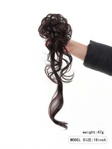 Kẹp tóc búi rối, phụ kiện tóc búi xoăn gợn sóng rối cho nữ, kiểu tóc búi ngắn bồng bềnh, tóc nối tổng hợp màu nâu đen, tóc nối búi đuôi ngựa rối - Nhiều màu - Xem 3