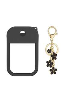 2pcs/1pc 1oz (30ml) Hand Sanitizer Spray Bottle Silicone Protective Case, Shiny Glitter, A-Z 26 Letter Flower Keychain Design, Scratch-Resistant, Waterproof, Reusable Sleeve For Travel, Gifts, Halloween, Christmas - Black - View 32