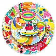 50张夏季贴纸，包括西瓜贴纸、冰淇淋贴纸、可爱卡通贴纸，防水乙烯基材质，适用于水瓶、笔记本电脑、手机、滑板、自行车、行李箱、吉他、剪贴簿、文具等，趣味贴纸，也可用于Kindle等。 - A - 查看 5