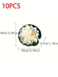 10pcs Artificial Floating Foam Lotus Leaf Decor, Suitable For Pond, Aquarium And Stage, Lifelike Green Plant, Fake Lotus Flower For Fish Tank, Aquatic Lily Micro Landscape, 10cm, Suitable For Birthday, Graduation, Mother's Day, Indoor Decor, Tabletop Decor, Wedding Decor, Spring Decor, Bathroom Decor, Women's Gift, Housewarming, Outdoor Artificial Flower - White - View 10
